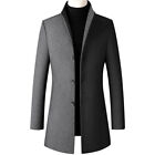 Men Trench Coat Overcoat Woolen Blend Single Breasted Jacket Casual Business