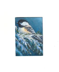 Original wildlife aceo   painting of a Chickadee by R D. Heffron