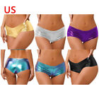 US Sexy Womens Micro Shorts Ultra Low Rise Club Short Metallitc Shiny Mini Pants