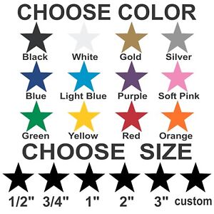 Star stickers Pick your size and color Removable indoor Matte vinyl wall decals.