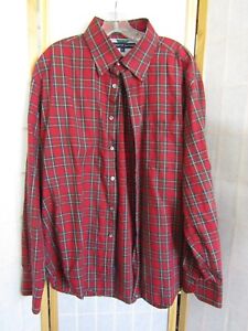 Tommy Hilfiger Red Collar Button Front Cotton Long Sleeve Shirt Men Size XL