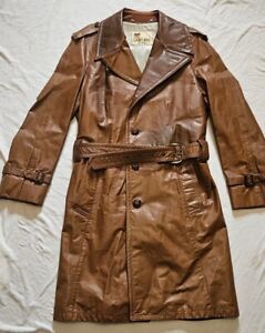 Vintage Lakeland Trench Coat Brown Leather Belted Size 40 Nice
