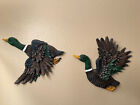 Pair Vintage Mallard Ducks Ceramic Wall Decor Cabin Hunting Birds 10x12 Inch