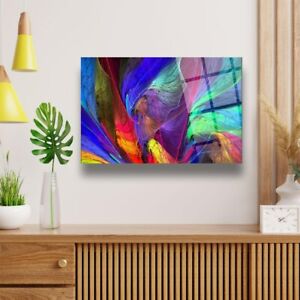 Abstract Colorful Glass Wall Art, Frameless Free Floating Tempered Glass Panel