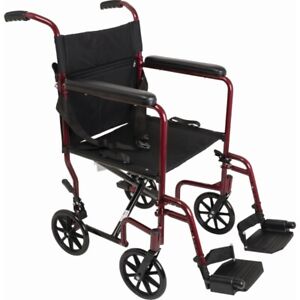 New Steel Transport Chair Wheel Chair Light Weight Wheelchair in Burgundy