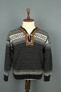 DALE OF NORWAY Black 1/4 Clasp Fair Isle Wool Knit Sweater Size L