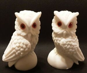 New ListingVintage Sandstone Alabaster Owl Pair Set Red Eyes Figurine Halloween