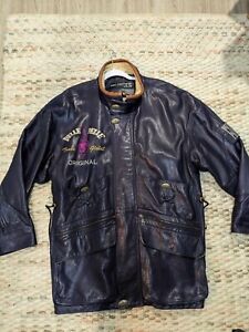 Vintage Marc Buchanan Pelle Pelle Mens Size 40 Global 1994 Navy Leather Trench