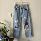 Vintage Levis 501 Made In USA Heart Patch Custom Button Fly 29x30 Denim Jeans