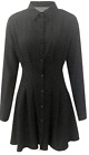 New Plus Size XL Polkadot Babydoll Womens Dress Button Down Collar Roll Sleeve