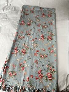 Vintage Ralph Lauren Yvette Queen Blue Floral Flat Ruffled Sheet 100% Cotton USA