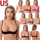US Womens Lace Underwired Unlined Shelf Bra Sheer Lace 1/4 Push Up Cup Bralette