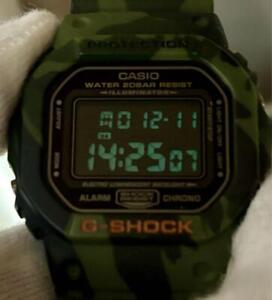 G-SHOCK Vintage Speed DW-5600 Camouflage Camo Khaki Inverted LCD Used From Japan