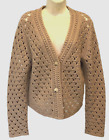 Vince Amber Light Camel Cashmere Wool Button Crochet Knit Cardigan Sweater Sz M