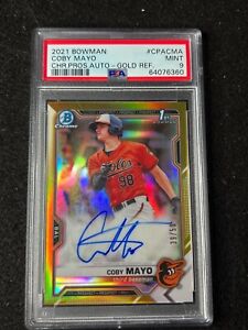 New ListingCOBY MAYO PSA 9 2021 BOWMAN CHROME PROSPECT GOLD REFRACTOR AUTO 39/50