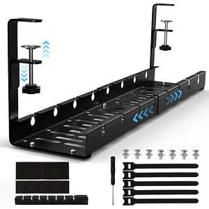 Retractable Under Desk Cable Management Tray with Cable Holder Clip Kit No Drill