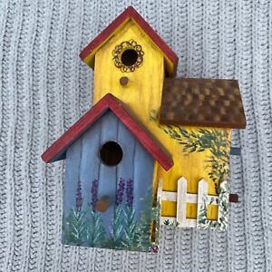 Rustic BIRD HOUSE Fairy Garden House Nesting Box Feeder Wood Hand Made Painted