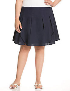 Lane Bryant Women's Skirt Cotton Flounce Navy Pleated Lattice Trim Size 28   A69