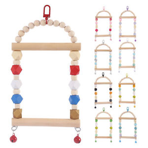 Wooden Arched Bird Swing Perch Toy Bird Swing Toy with Bells for Bird Cage