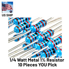 10 Pieces | 1/4 Watt 1% Metal Film Resistor | You Choose Value | US Shipping