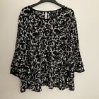Catherines Women Plus Size 3X Black White Paisley 3/4 Bell Sleeves