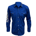 Mens RODEO WESTERN Shirt BLUE COWBOY EMBROIDERED PEARL SNAP UP 2 SNAP POCKET