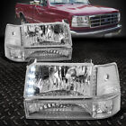 FOR 92-96 FORD F150 F250 F350 LED DRL CHROME HOUSING CLEAR CORNER HEADLIGHT LAMP (For: 1996 Ford F-150)
