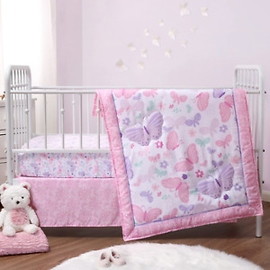 The Peanutshell Crib Bedding Set for Baby Girls, 3 Piece Crib Comforter Set, Pin