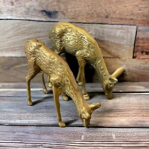 New ListingVintage MCM Mid Century Brass Antlered Spotted Buck And Doe Deer Figurines Set