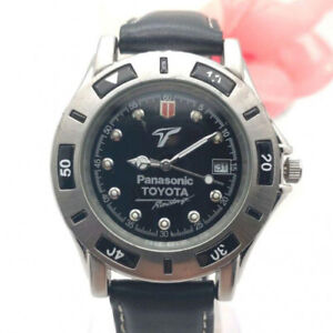 Panasonic TOYOTA Racing Wrist Watch Quartz Men Silver Black Used IM790