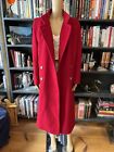 Vintage 100% Wool Long Red Trench Duster Double Breasted Coat Sz M