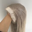 Pre Plucked T Lace Front Wigs Soft Heat Resistant Silver grey Long Straight