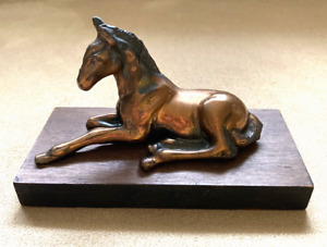 Vintage Bronze/Copper Reclining Horse Statue on a 4