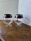 Dorothy Thorpe Crystal Silver Band Mid-Century Modern Brandy Snifter Set Of 2
