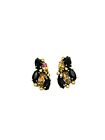 Vintage Signed Schiaparelli Pink & Black Marquise Rhinestone Crawler Earrings