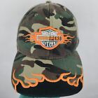 Biker Motorcycle Hat Green Embroidered Camouflage Flames Choppers HD Outlaw