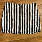 Forever 21 Black/White Stripe Faux Leather Zip Front Goth Mini Skirt - Medium
