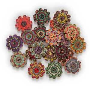 50pcs Retro Flower Wood Buttons Sewing Scrapbooking Clothing Crafts Making Decor