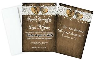 Personalized Wedding Invitations Double Sided 50 Lace Heart Rustic Invitation
