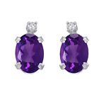 Natural Diamond Accents & Simulated Amethyst Turtle Stud Earrings 14K White Gold