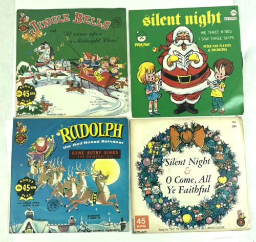 New ListingLot of 4: Vintage 45 RPM Christmas Records, Silent Night, Jingle Bells, Rudolph