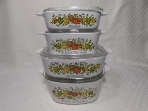8 pc Set Vintage Corning Ware Spice of Life Casserole Baking Dishes with lids