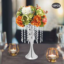 10PCS Silver Vases Wedding Centerpieces Flower Stand Table Decor w/Crystal Beads