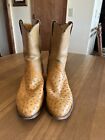 Justin 3104 Men’s 11D Tan Ostrich Full Quill Leather Round Toe Ropers Boot Stain
