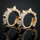 Men’s Two Tone 14k Gold Plated Hip Hop Spiked Iced Punk Cz Huggie Hoop Earrings