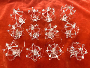 12 Vintage Spun Glass Various Figures in Cage Crystal Glass Christmas Ornaments