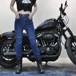 hot NEW Womens Motorcycle Jeans Motorcycle Riding Pants Tear Resistant Elastic