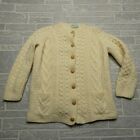 VINTAGE Aran Hand Knit Wool Sweater Womens S/M Cable Knit Cardigan Ivory Cream
