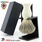 Shaving Brush Real Original Super Badger Hair Bristles with Stand Holder Set Kit