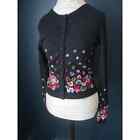 Vintage Lance Karesh Cashmere Silk Black Floral Embroidered Cardigan Size Small